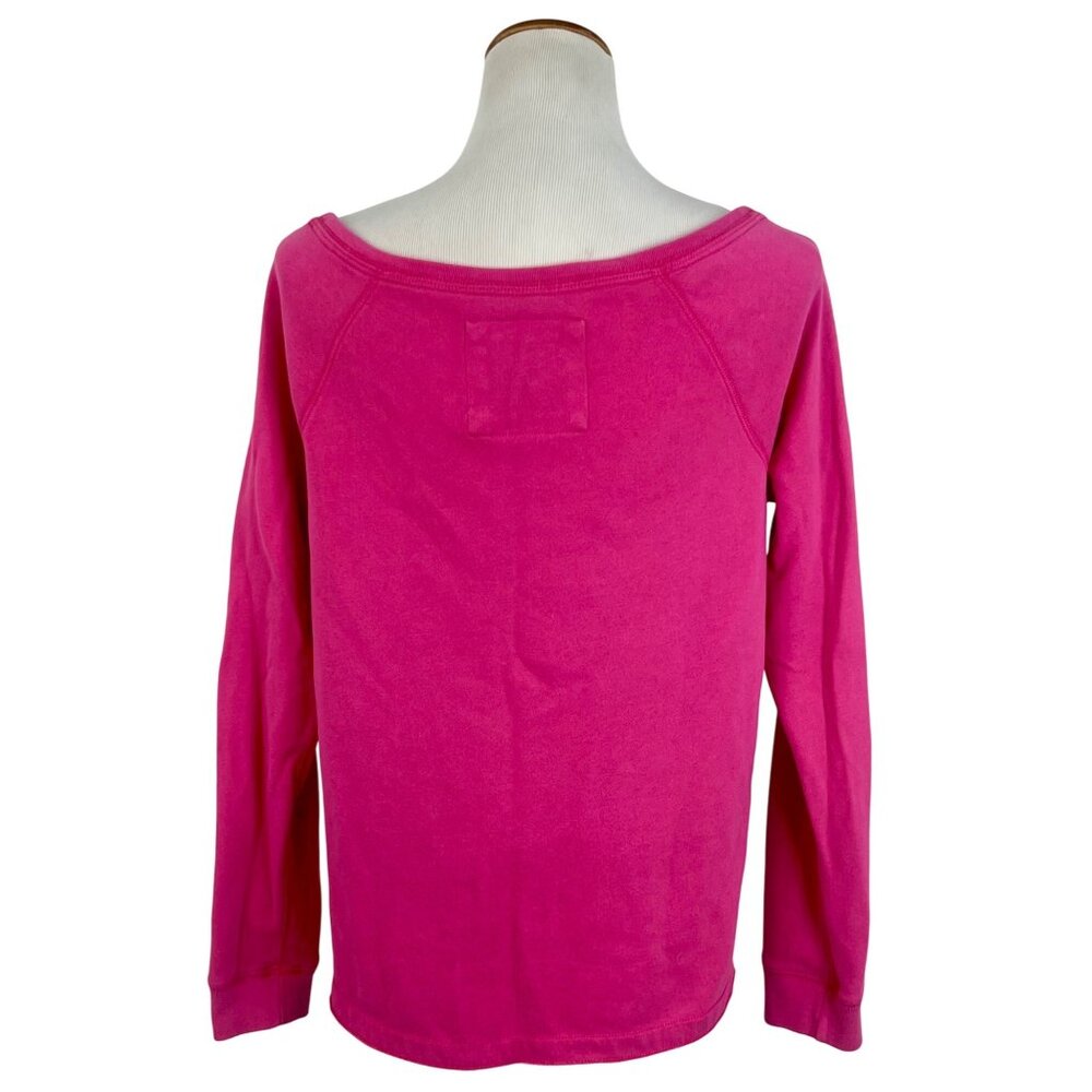 Abercrombie & Fitch Gray & Pink Sequin Logo Slouchy On/Off Shoulder Cozy Sweater - Picture 7 of 11